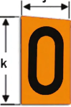 Desenho cotado de dígito "0" de painel de segurança, com cotas j e k